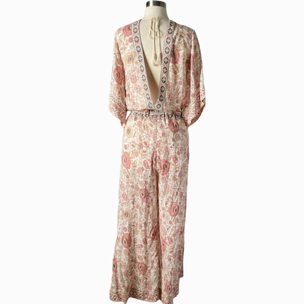 Spell Zahara Floral Pantsuit Jumpsuit Pink Cream Metallic Boho Festival S - Picture 7 of 12
